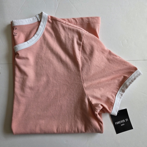Forever 21 Men’s Pink T‑Shirt with White Trim - Picture 3 of 8
